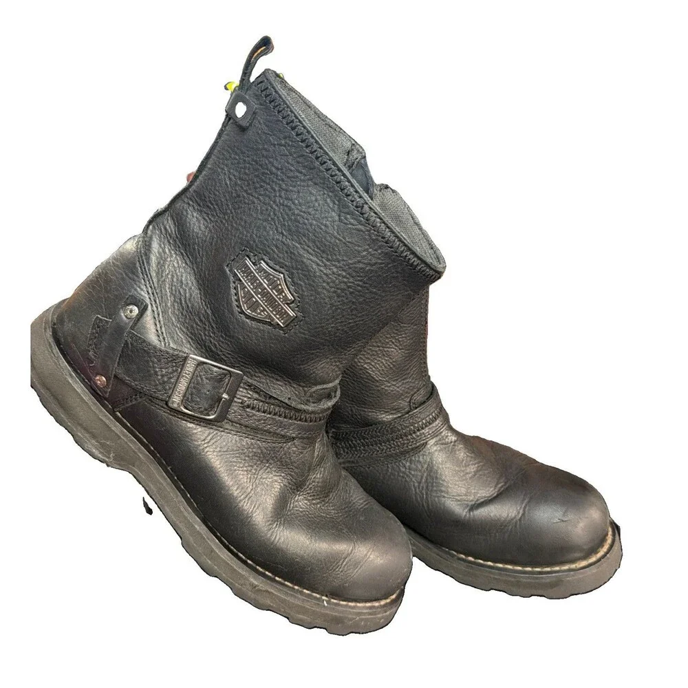 Harley Davidson D93511 Black Leather Engineer Boots Men’s 11.5M Side Zip